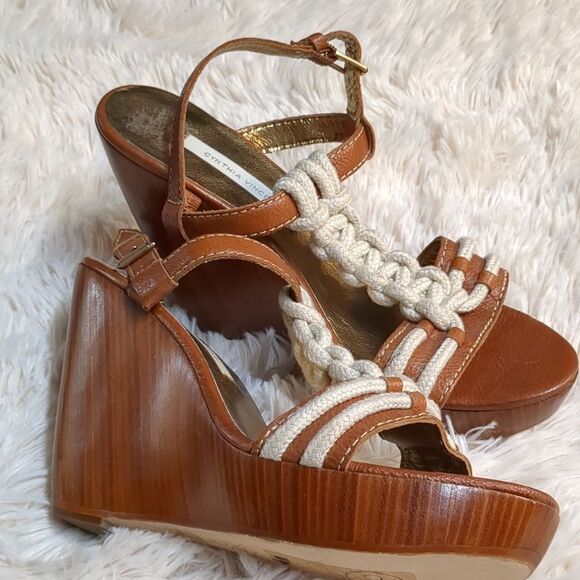 Cynthia Vincent Wood Block Macrame Heel, Size 10 - Picture 1 of 8